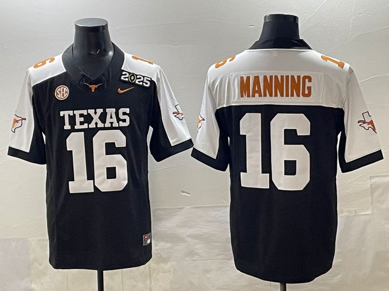 Men 2025 Texas Longhorns #16 Manning Black Nike NCAA Jersey style 06->ncaa teams->NCAA Jersey